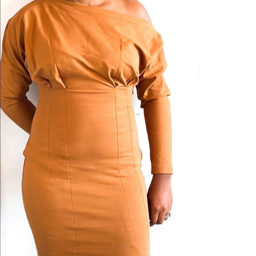 Brown off-shoulder dress